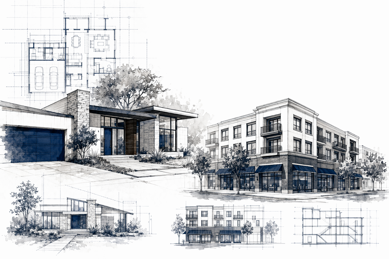 Ilustraciones arquitectónicas y una construcción que va tomando forma